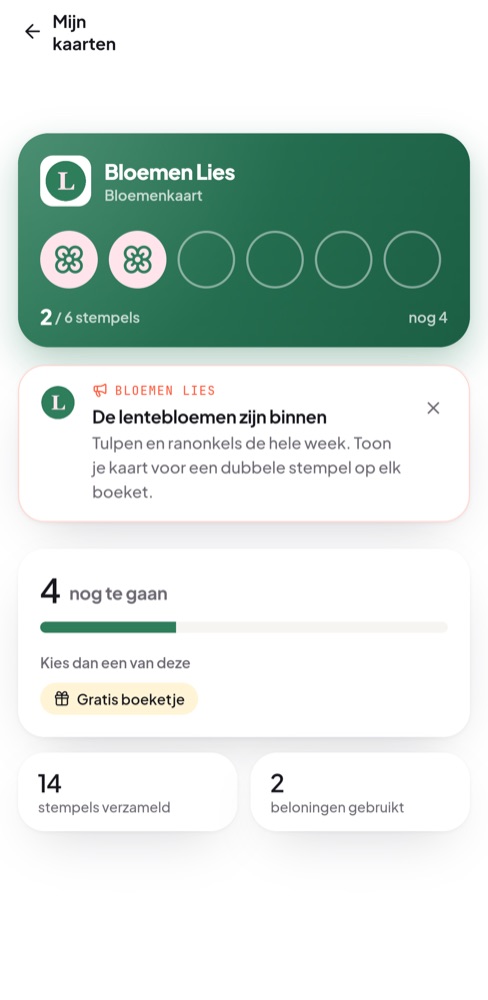 Een bericht van een zaak op de kaart van de klant